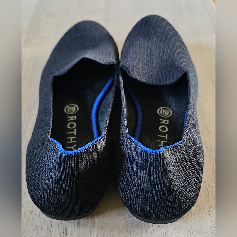 Rothy's Black Knit Flats with Blue Trim - Picture 6 of 9